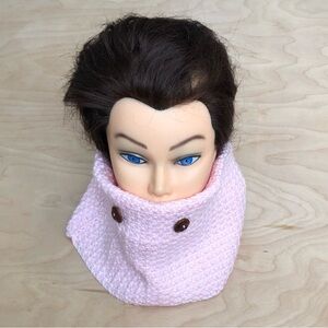 Crochet Knit Scarf with Button Accents Pink Hand Made Cotton Womens One Size.